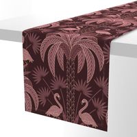 Palm Trees and Flamingo - Art Deco Tropical Damask - deep burgundy red - faux rose gold foil - extra large scale