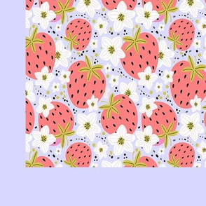 Floral Strawberry On Blue TEA TOWEL