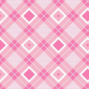 Tartan, Middle diagonal with horizontal stripes, pink and white squares