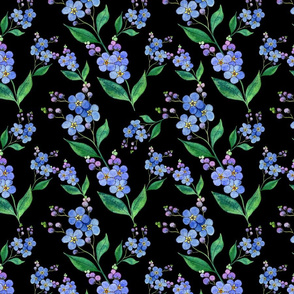 forget me not floral pattern on a black
