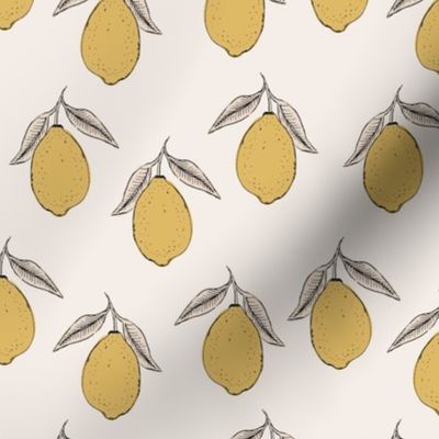 6" Lemons - Small Scale Fruit - Line Art Lemons - Yellow/Cream