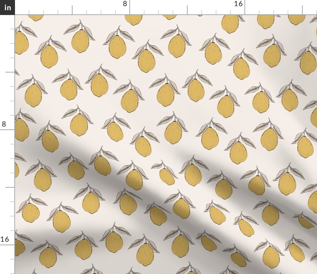 6" Lemons - Small Scale Fruit - Line Art Lemons - Yellow/Cream