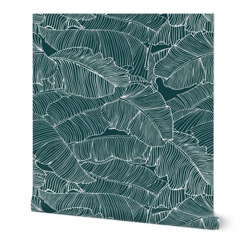 Banana Leaf - Teal Background Wallpaper | Spoonflower