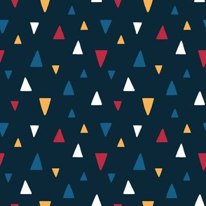 Abstract Triangles - Multicolor on Navy Blue (medium scale)