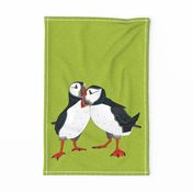 puffin pair lime tea towel