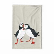puffin pair warm grey tea towel