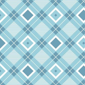 Tartan, Middle diagonal with horizontal stripes, light blue  squares