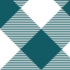 Tartan, Large dark turquoise and white diagonal with horizontal stripes