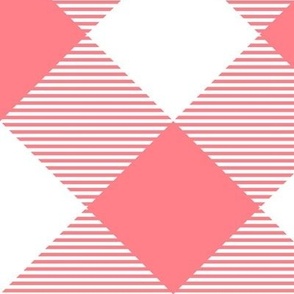 Tartan, Large pink-orange and white diagonal with horizontal stripes