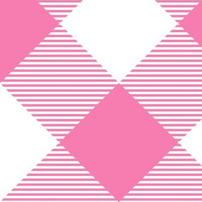 Tartan, Large  pink and white diagonal with horizontal stripes