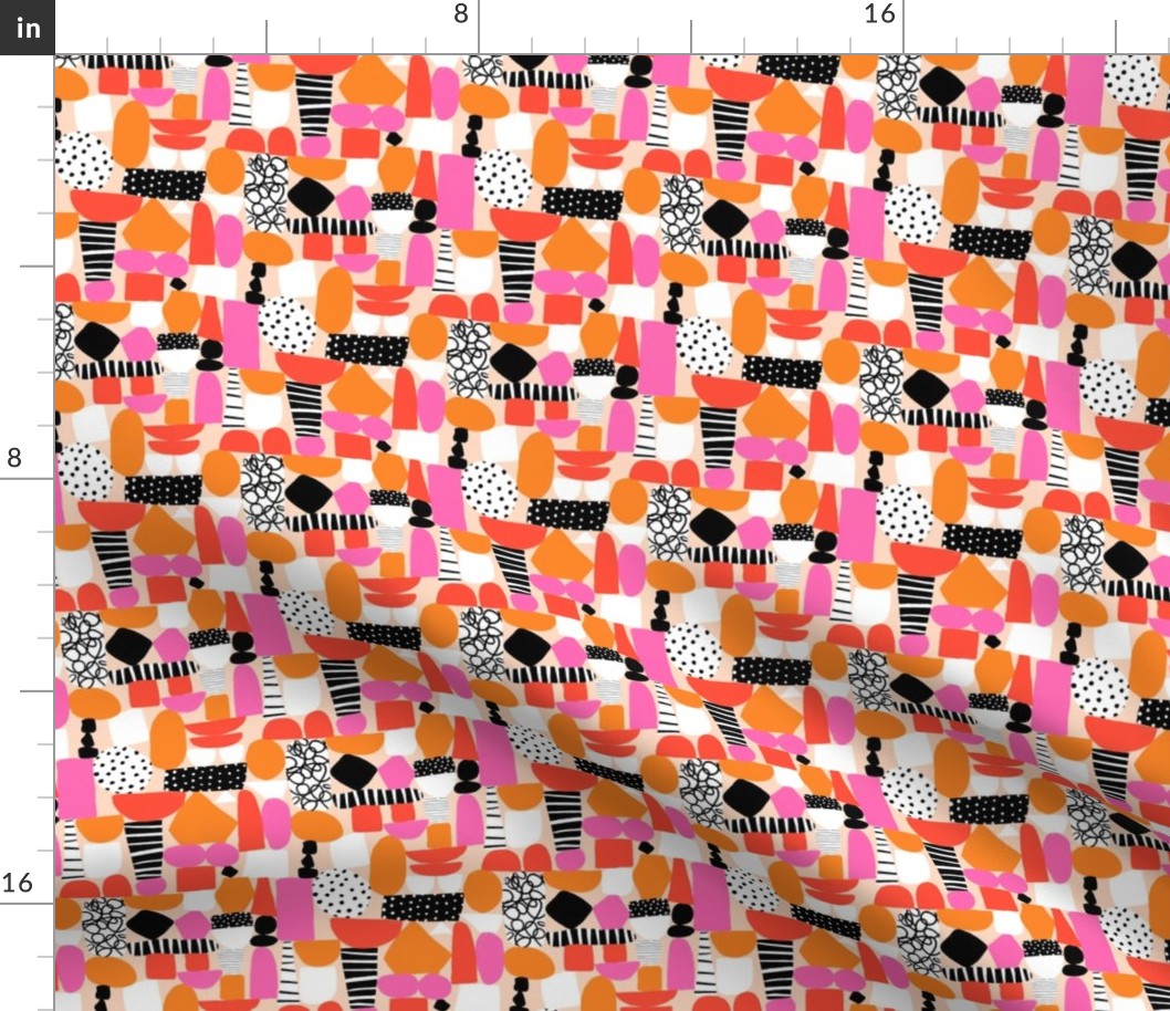 Small Modern Collage Sjapes Orange Pink Black White
