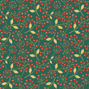Red berries pattern on a green