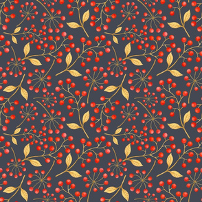 Red berries pattern on a grey