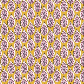 boho leaves/yellow pink berry