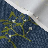 Mistletoe on Woad Blue textured background