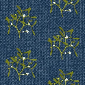 Mistletoe on Woad Blue textured background