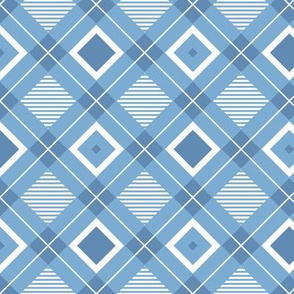 Tartan, Middle diagonal with horizontal stripes, blue  squares