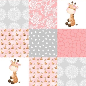 Giraffe Wholecloth Quilt | Girl Patchwork Quilt| Pink Coral | Cheater Quilt 