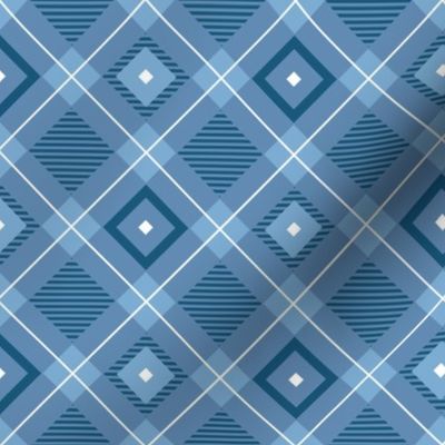 Tartan, Middle diagonal with horizontal stripes,  dark blue squares