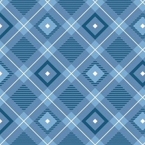 Tartan, Middle diagonal with horizontal stripes,  dark blue squares