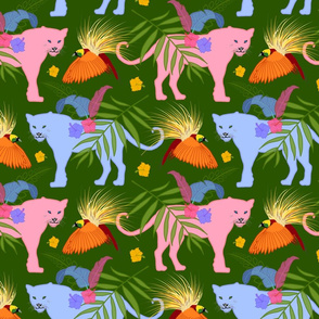 Paradise Panache (pink & blue Panthers) - forest green, medium to large 