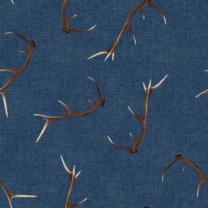 Large Antlers on textured Woad Blue