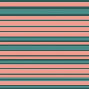 Abstract design with lines in coral pink, teal and green