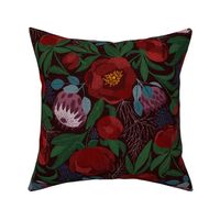 Embroidered Peony_ King Protea_ berries floral pattern moody