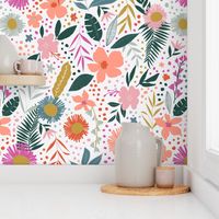 Tropical Jungle Floral White Background