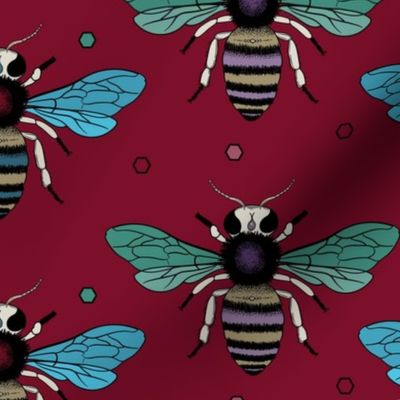 Vibrant colofrul bees on rich red - medium