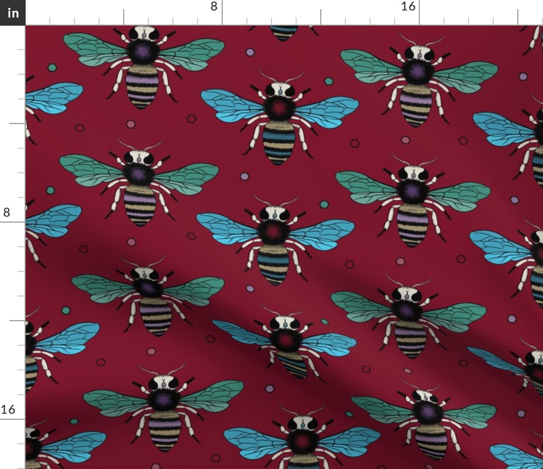 Vibrant colofrul bees on rich red - medium