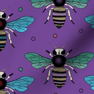 Vibrant colorful bees on Purple - medium