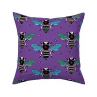 Vibrant colorful bees on Purple - medium