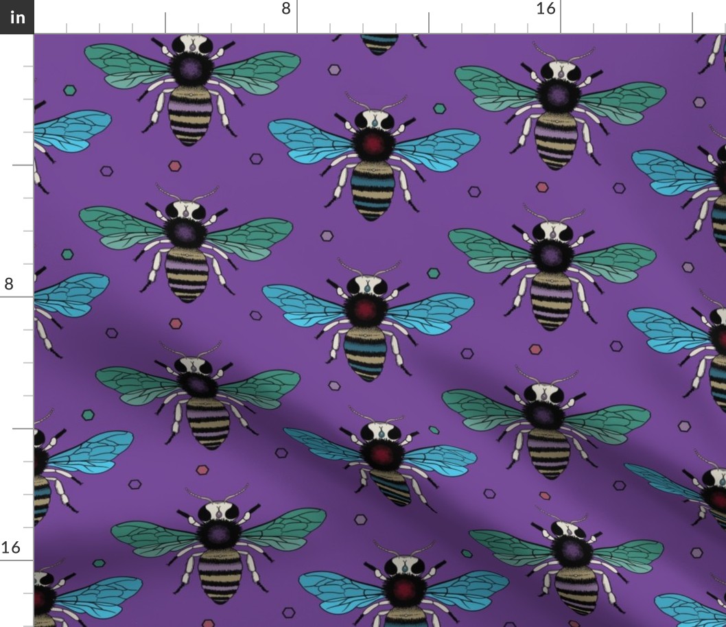 Vibrant colorful bees on Purple - medium