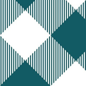 Tartan, Large dark turquoise and white diagonal with vertical stripes