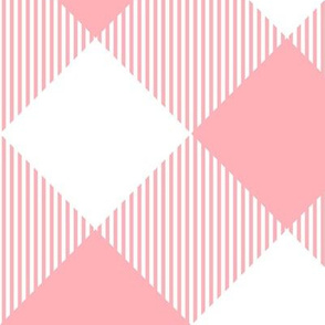 Tartan, Large Creamy-pink and white diagonal with vertical stripes