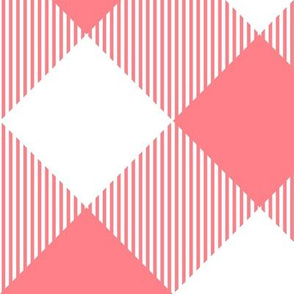 Tartan, Large pink-orange and white diagonal with vertical stripes