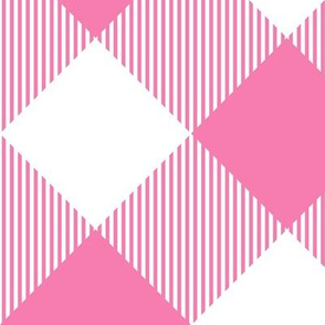 Tartan, Large pink and white diagonal with vertical stripes