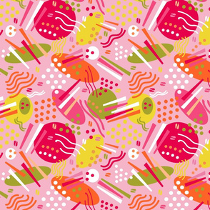 Quirky Abstracts on Pink - Memphis style shapes and dots