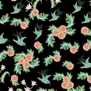 Hummingbird Roses Rococo Coral Pink