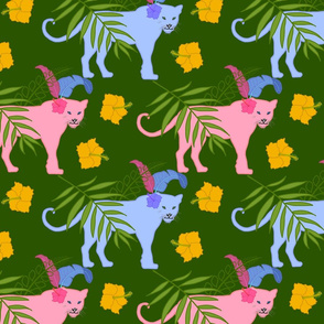 Cyrano de Bergercat (pink & blue panthers) - forest green, medium to large 
