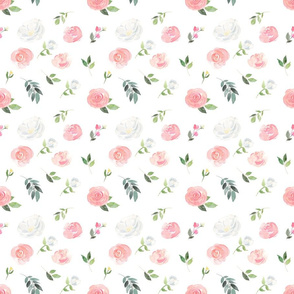 Pink & White Roses//White - Med Scale