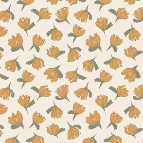 Tossed Floral - ditsy flowers - Ochre earth tones
