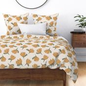 Tossed Floral - jumbo large scale - girly flowers - ochre and green