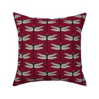 Decorated dragonflies- black line art on dark red