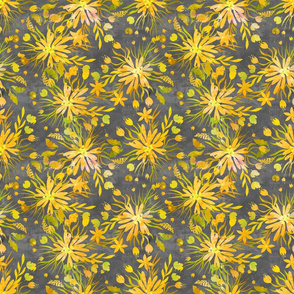 Yellow And Grey Fancy Florals Smaller Scale