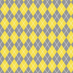 Argyle in Illuminating Yellow and Ultimate Grey with white stripe