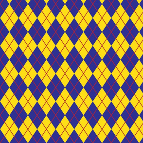 Classic Argyle, navy blue, sunny yellow, red stripe