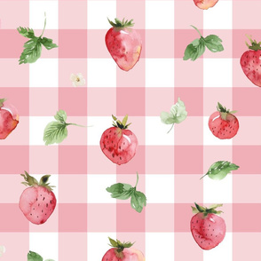 Strawberries & Greens//Pink Gingham - Large Scale
