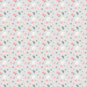 Pink & White Roses//Grey Linen - Small  Scale
